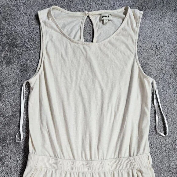 Pact Portside Organic Cotton Linen Cream Wide Leg Sleeveless Jumpsuit Lagenlook - Picture 5 of 12